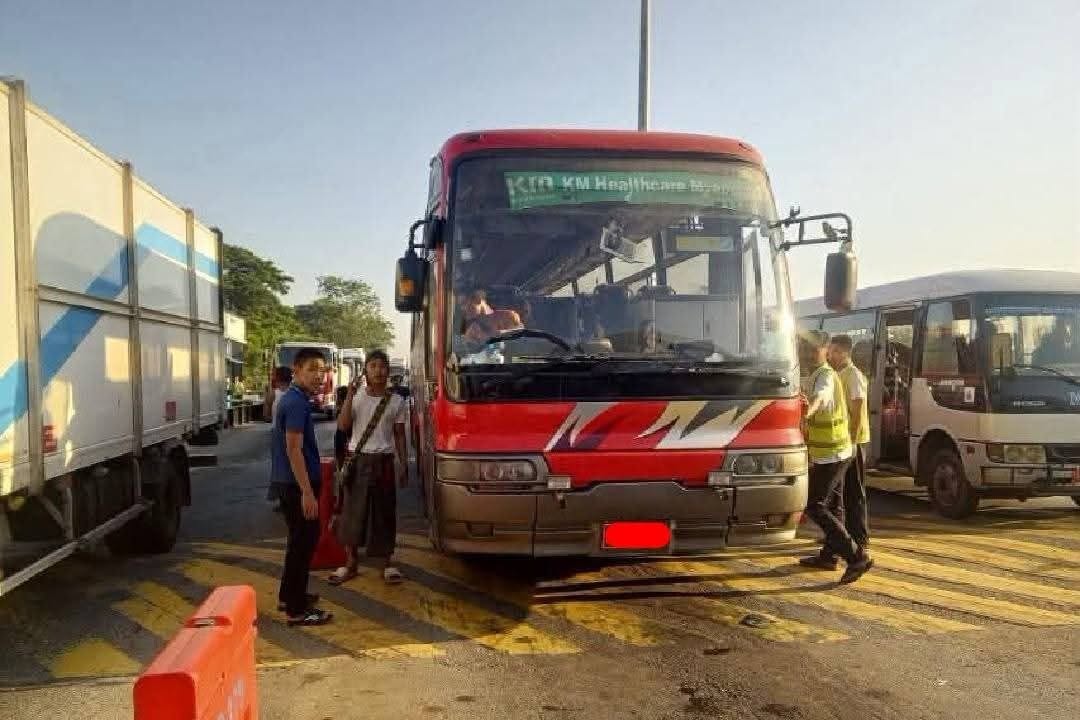 Runaway factory shuttle bus with brake failure crashes into three vehicles